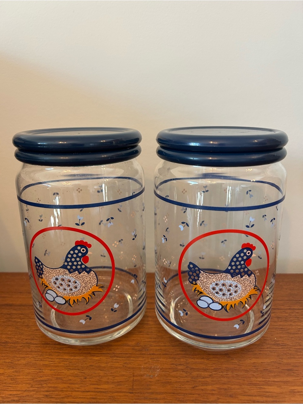 Vintage 90s Farmhouse Cottagecore Hen Chicken Clear Glass Kitchen Rare Canisters
